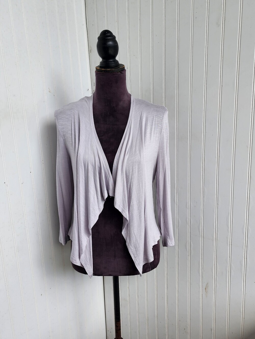 NWT Neesha Open Front Cardigan Shrug Ruch back long sleeve Stretch Rayon Gray M